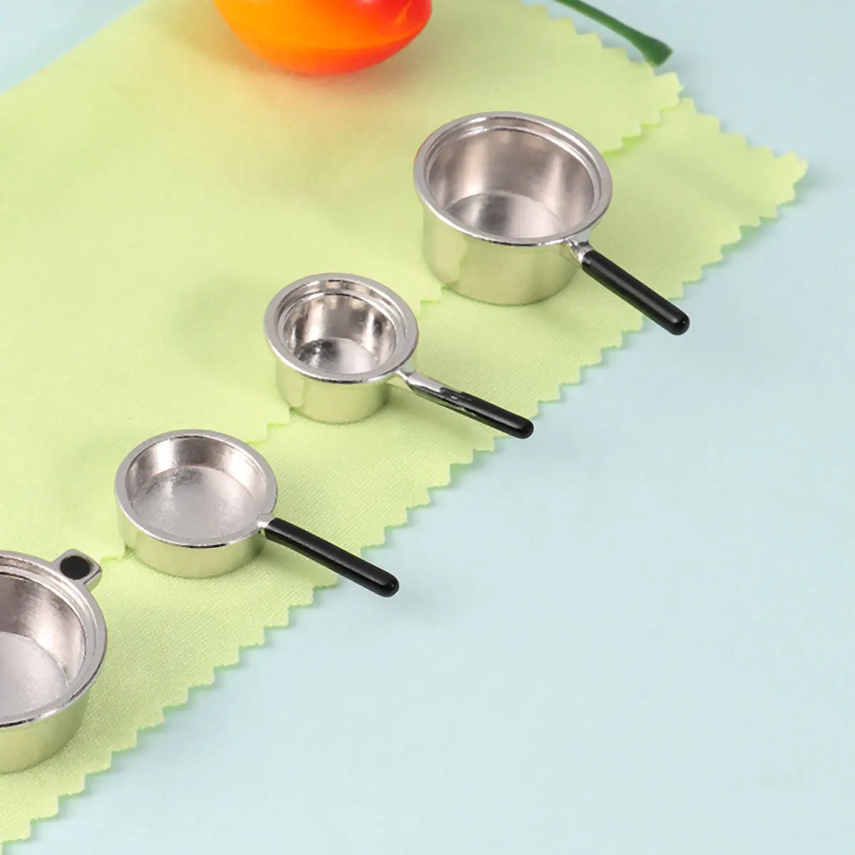 Conjunto de 4 peças de pote de prata, acessórios de casamento, adorno em miniatura, brinquedo educacional, utensílio de cozinha, quebra-cabeça de metal