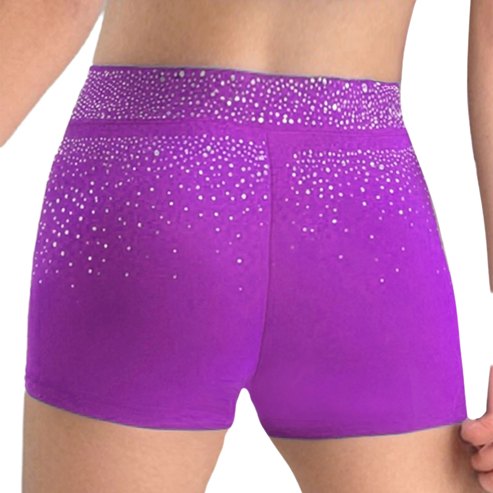 

Girls Glitter Rhinestones Dance Stretchy Shorts V-Front Elastic Waistband for Ballet Gym Figure Skating AcrobaticsPerformance