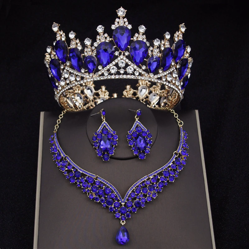 2022 Luxury Crystal Bridal Jewelry Sets For Women Fashion Tiara Crown Earring Necklace Wedding Jewelry Bride Dubai Set Pageant