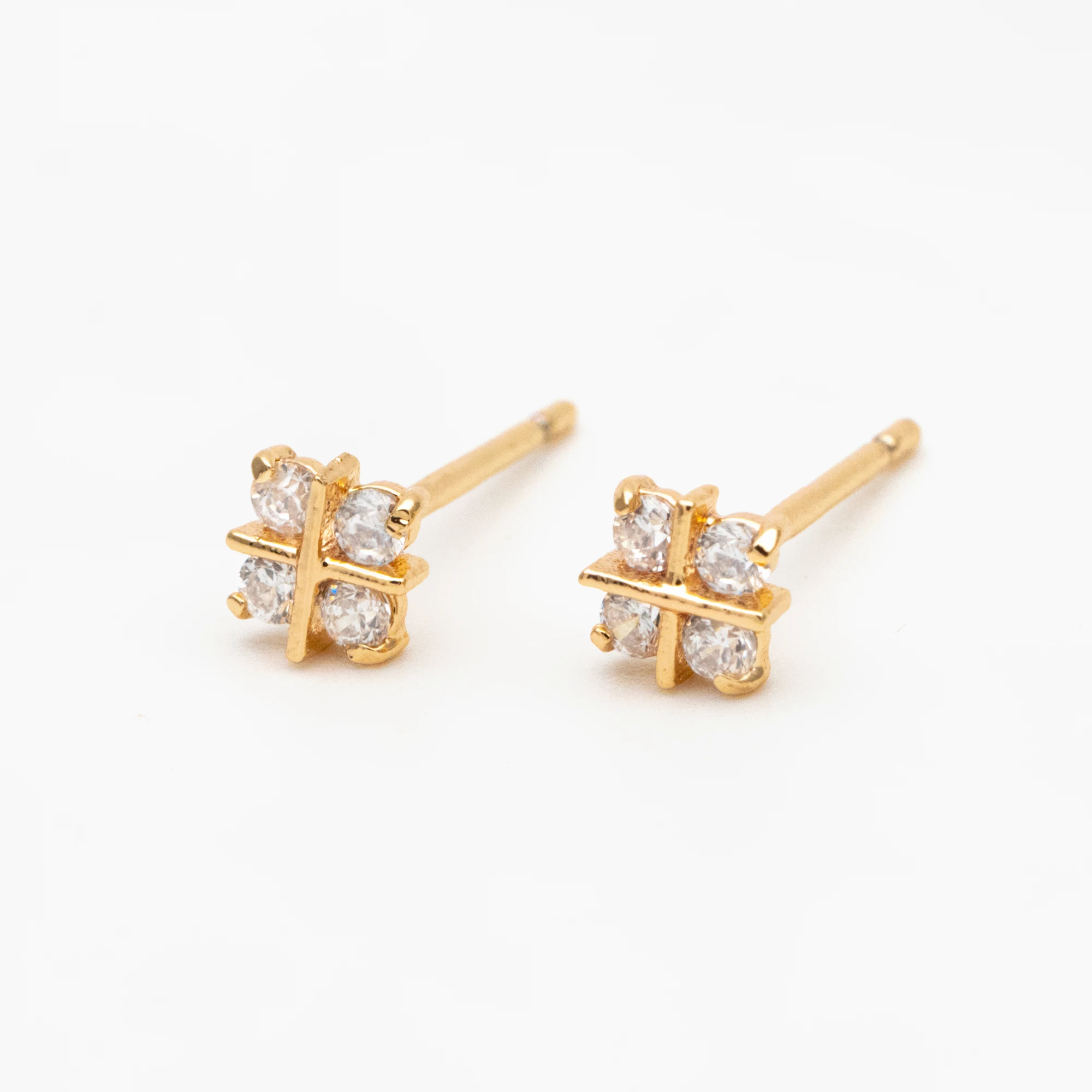 

10pcs CZ Pave Square Earring Posts 5mm, Real Gold Plated Brass, Geometric Earring Studs For Jewelry Making Diy (#GB-4002)