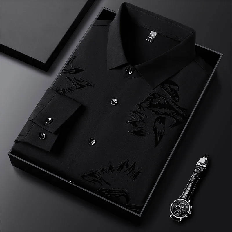 

Men's New Personalized Fashion Printed Business Leisure POLO Shirt Long Sleeved Top Bottom