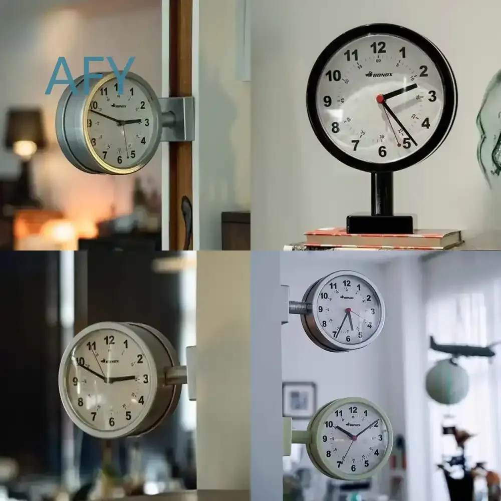 Double Sided Circular Metal Wall Clock for Retro Luxury Creative Design Table Clock for Desk Vintage Living Room Aesthetic