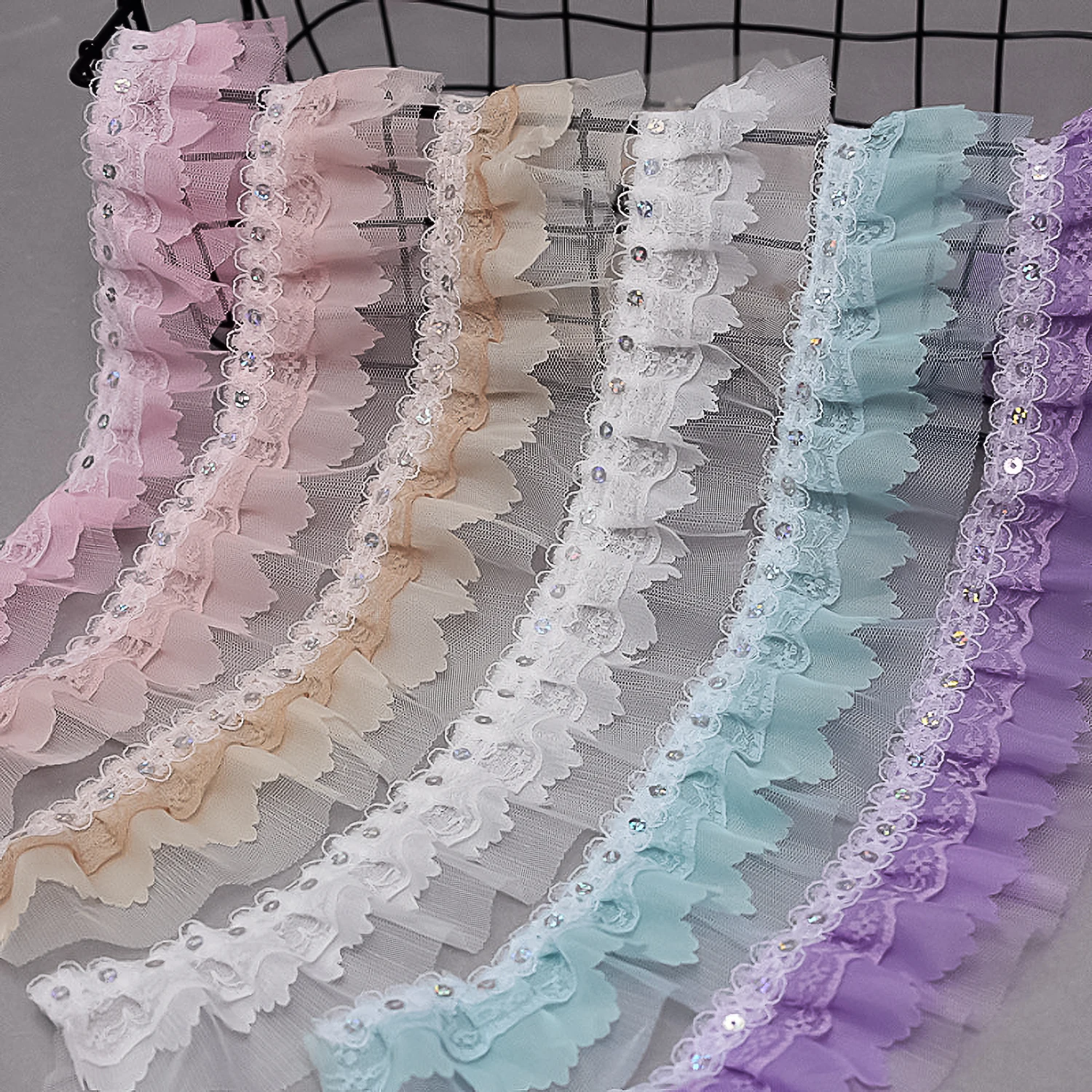 Pleated Ruffle Lace With Chiffon Five-Finger Flower Embossed For Mesh Clothing Accessories Toys Trim And Appliques