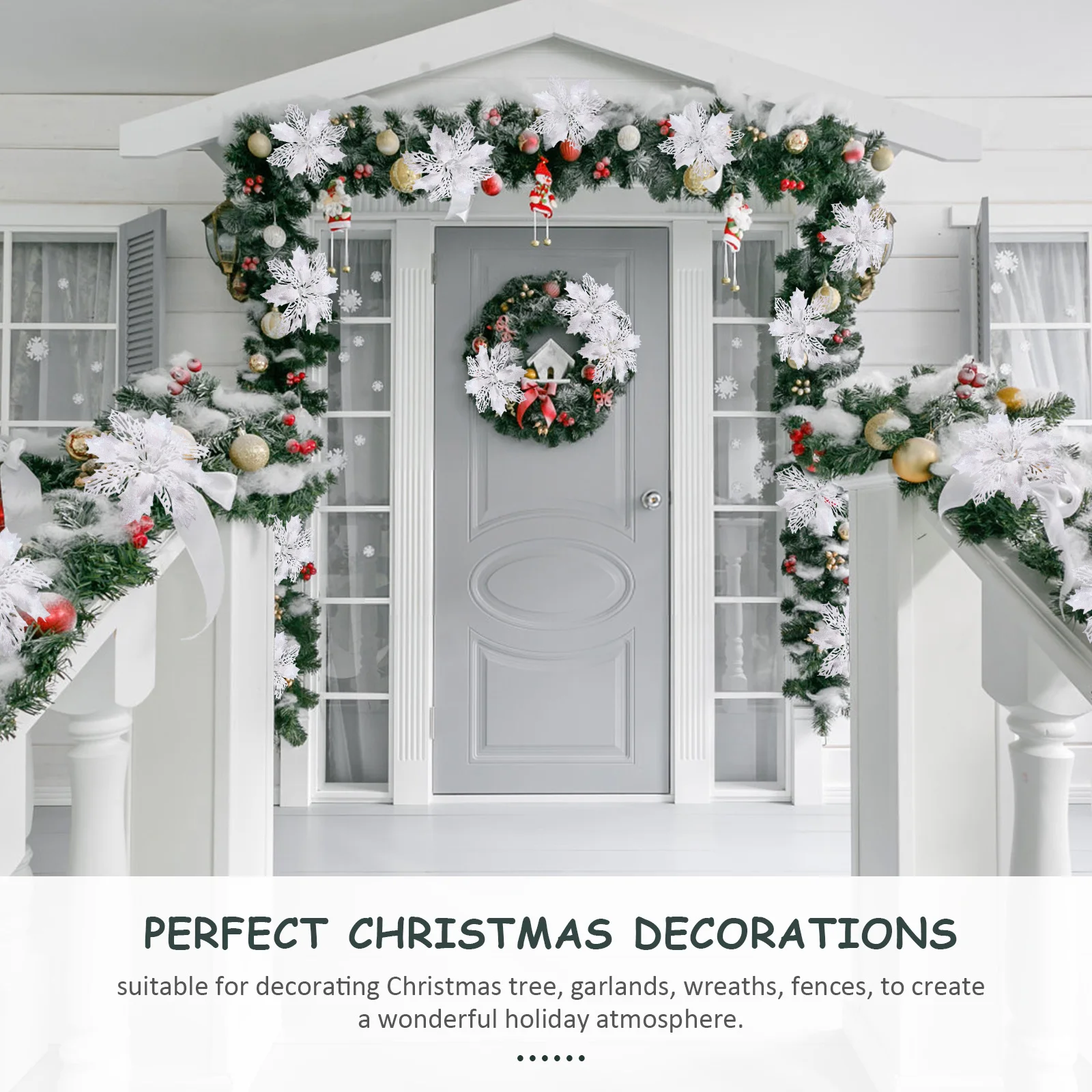 12 قطعة من زهور البونسيتة اللامعة لتزيين شجرة الكريسماس وزخارف الزهور الاصطناعية لغرفة الحفلات وديكور زهرة عيد الميلاد #3