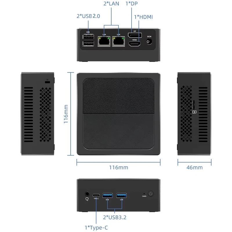 Intel Alder Lake-N Quad Core N100 Mini-PC HD DP Dual LAN Wifi5 WiFi6 16G DDR4 1 TB NVMe Windows 11 Mirco Heim-/Bürocomputer