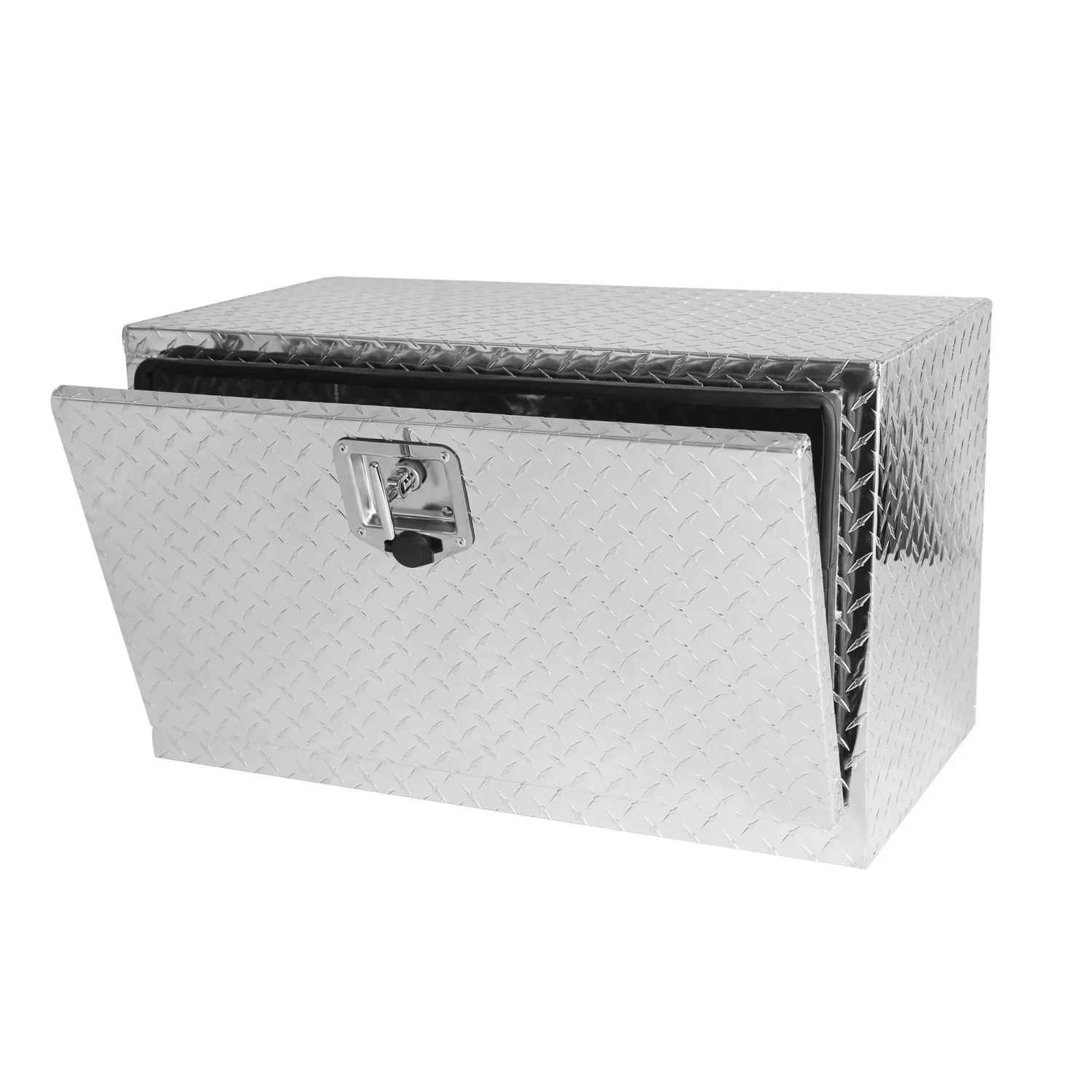 Caja de herramientas chapada en rayas de aluminio de 30 pulgadas, caja de herramientas para recoger camión, cama, remolque RV, organizador de almacenamiento cuadrado impermeable con cerradura y