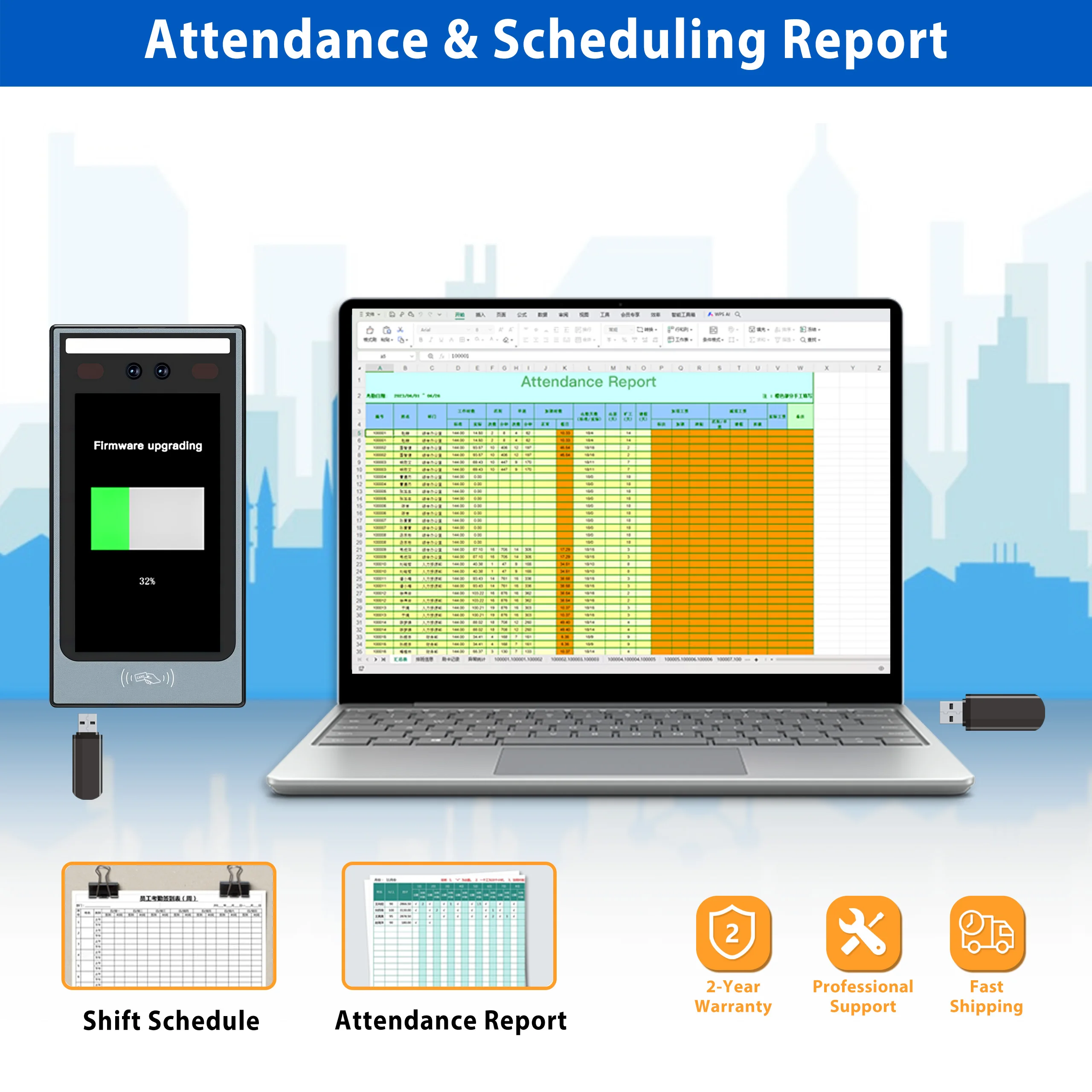 7" IPS Face RFID Access Control Terminal | Biometric Attendance System with Ethernet, USB, PC Software Employee Attendance