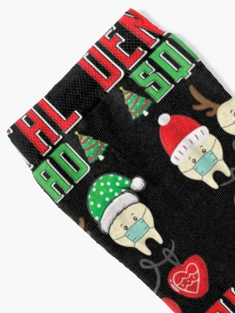 Christmas Dental Squad Funny Teeth with Mask Dentist Socks snow moving stockings Socks For Man Women's