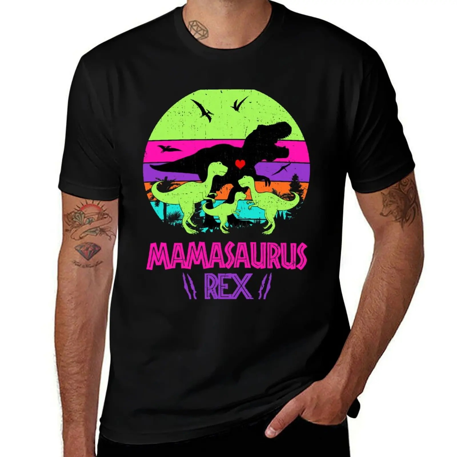 Mamasaurus rex Dinosaur 3 Kids Retro Vintage T-Shirt Relaxed Fit Casual Short Sleeve Top T-Shirt