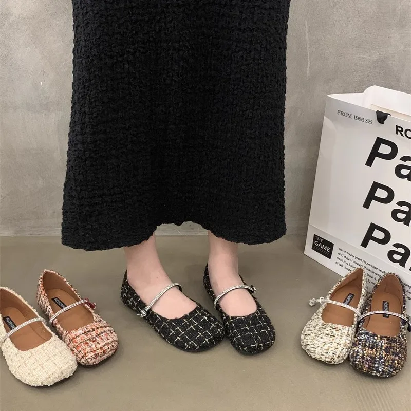 

Женские туфли с кристаллами и блестками, женские туфли с закрытым носком, женская обувь, удобные новые туфли мэри джейн на плоской подошве, женские туфли с кристаллами