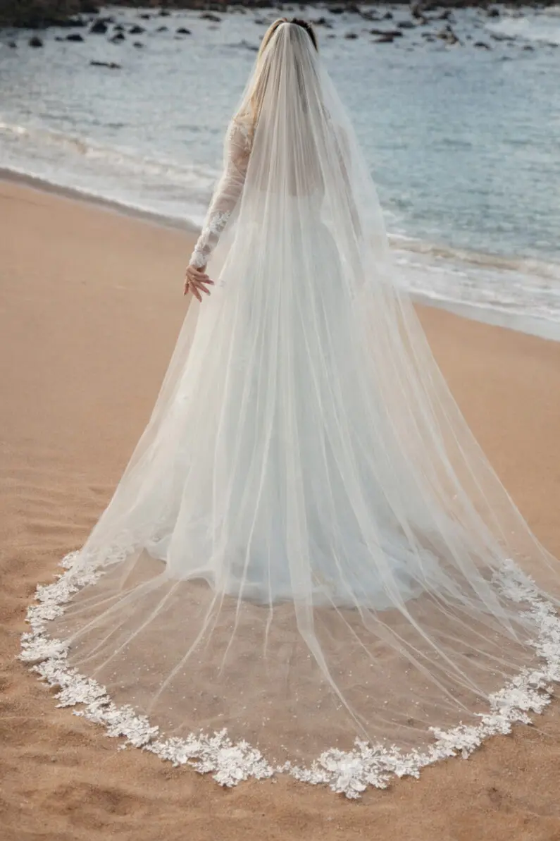 

Индивидуальные свадебные фаты длиной 2,5 м с жемчугом и кружевом для невесты, фата-шлейф с гребнем, головной убор для невесты, женские аксессуары