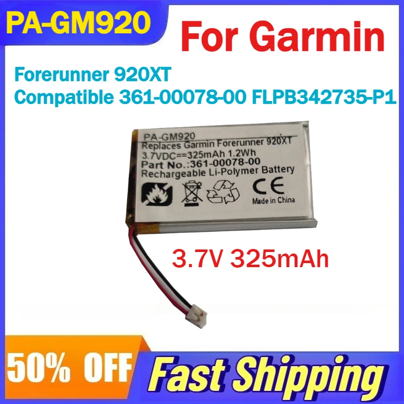 

3.7V 325mAh PA-GM920 Battery for Garmin Forerunner 920XT Watch Compatible 361-00078-00 FLPB342735-P1 Rechargeable Batteries