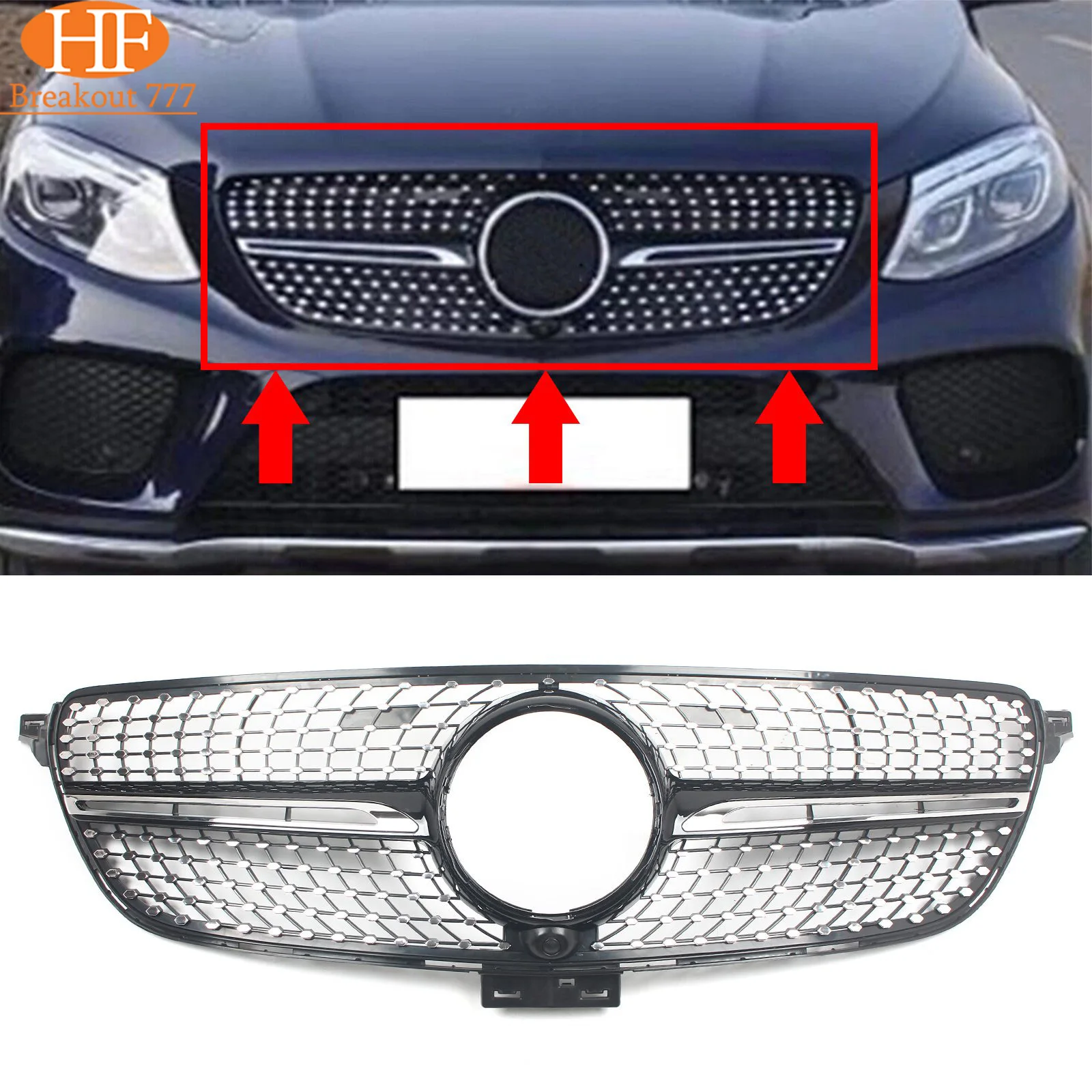 

For Mercedes Benz GLE-Coupe C292 W292 2016-2019 With Camera Hole Tuning Car Accessories Front Grille Middle Net Grills