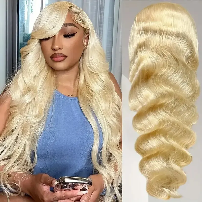 613 Blonde Colored Water Wave 13x4 HD Lace Body Wave 38 Inch Frontal  Pre-plucked For Women Human Hair Wig 150 Density