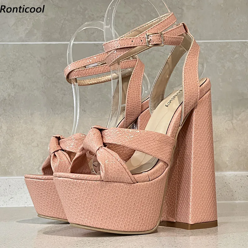 

Ronticool Handmade Women Ankle Strap Sandals Square High Heels Round Toe Gorgeous Pink Night Club Shoes Ladies US Size 5-15
