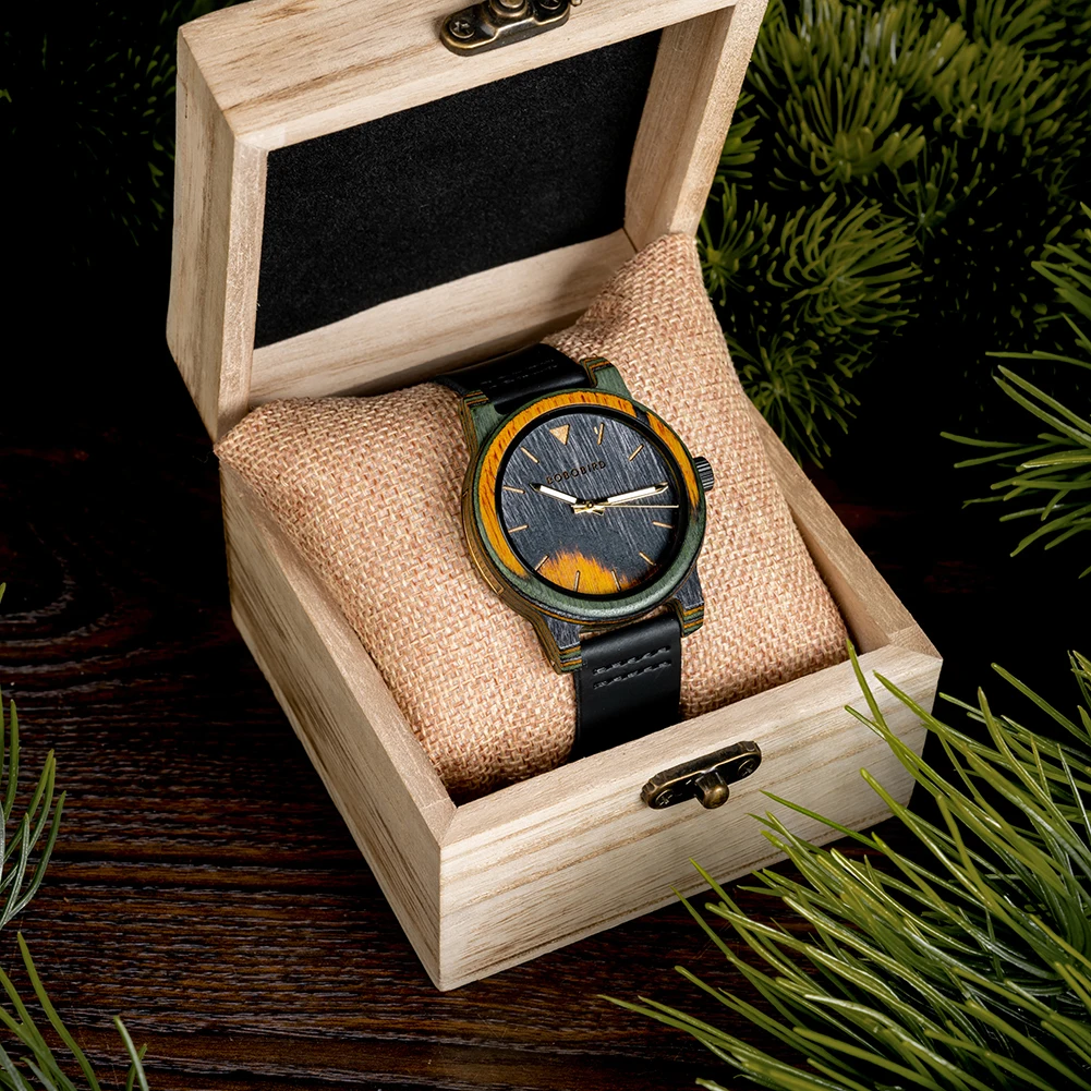 2023 BOBO BIRD Men Wooden Watches Leisure Fashion Colored Wood Quartz Wristwatch Reloj Hombre Personalized Custom Gift