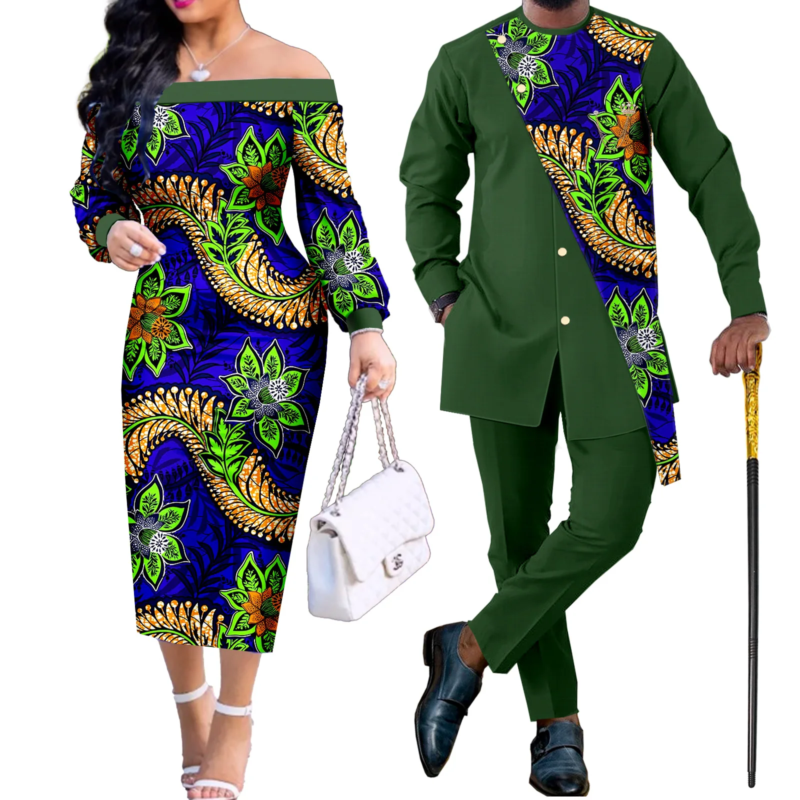 

SEA&ALP African Couple for Clothes Men Outfits Pant Sets Women Ankara Print Long Dresses Match