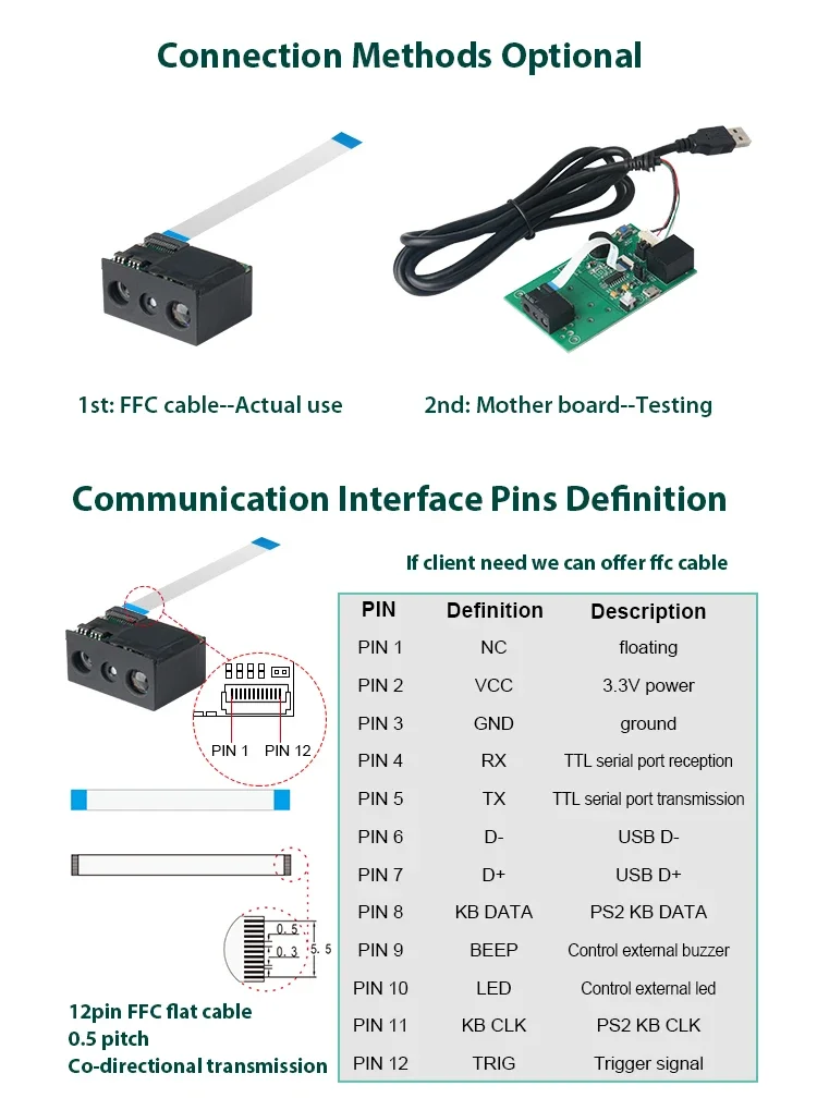 Embedded Barcode Reader Module CMOS QR PDF417 1D 2D Bar code Scanner Module OEM Scanning Engine