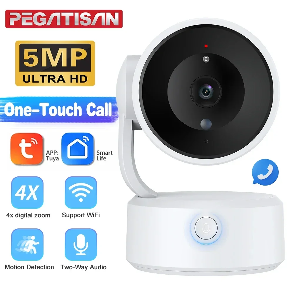 Tuya 5MP One-touch Call Indoor Baby Monitor WiFi PTZ Camera Auto Tracking Color Night Vision IP CCTV Surveillance Cameras