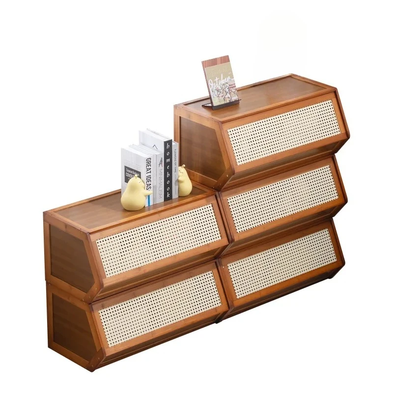 Stackable Bamboo Storage Box with Lid Drawer Organizer for Bedroom Nightstand Closet Home Use