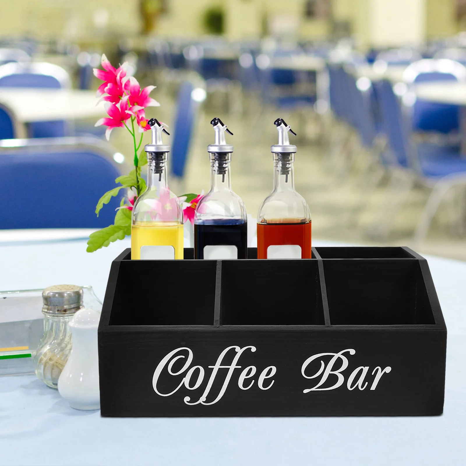 

Wooden Coffee Bar Storage Box Organizer Multi-Functional Countertop Coffee Station for Condiments Accessories Syrup Straws