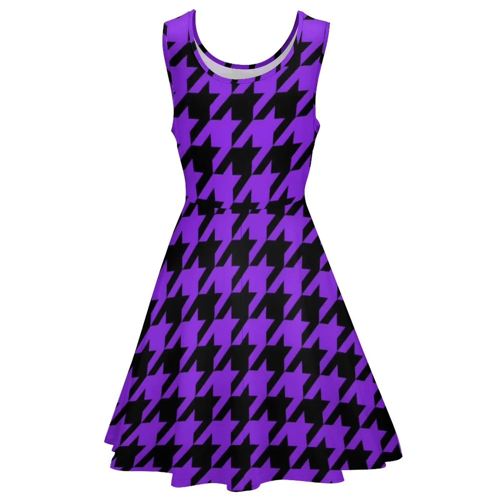 Vestido Vintage de pata de gallo para mujer, traje morado y negro sin mangas, moda coreana, estampado, Idea de regalo