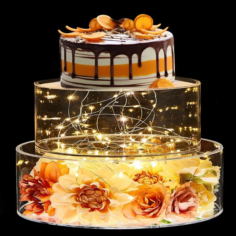 

Acrylic Fillable clear Cake Stand for wedding Birthday Party Baby Show Cheesecake Chocolate MoussePastry Display Box With lights