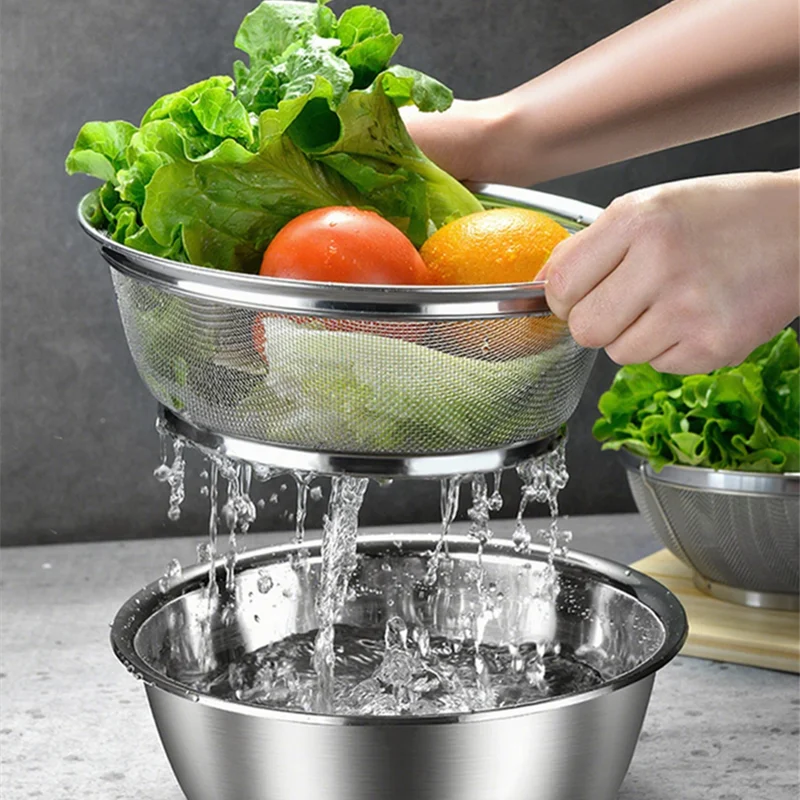 

Stainlesee Steel Basket Tub and Colander for Wash Vegetables Rice Fruit Kitchen Utensils Gadgets Accessories for Home Cooking