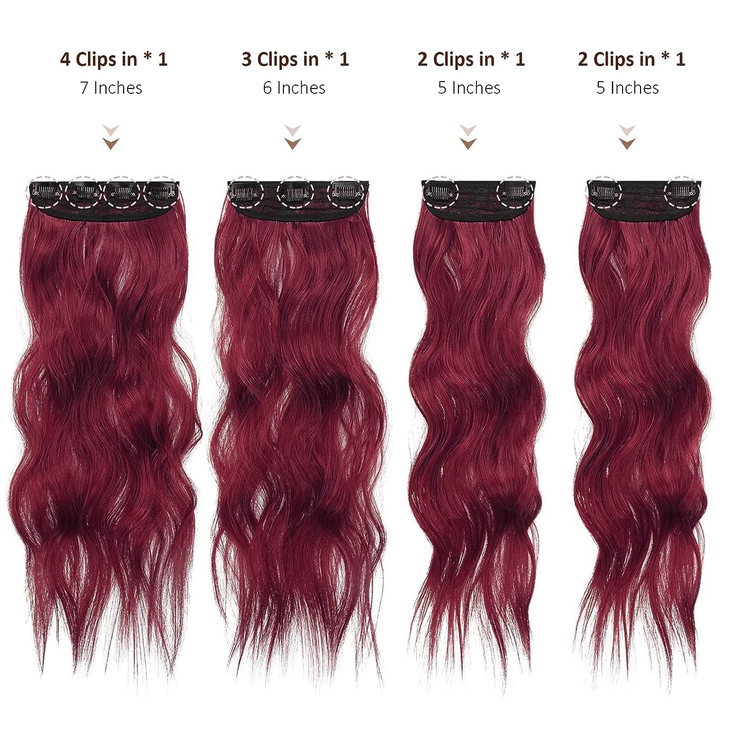 Extensions de cheveux synthétiques à clipser pour femmes, postiches blondes bordeaux longues, optique ondulée, tête complète, 180g, 20 po, 4 pièces