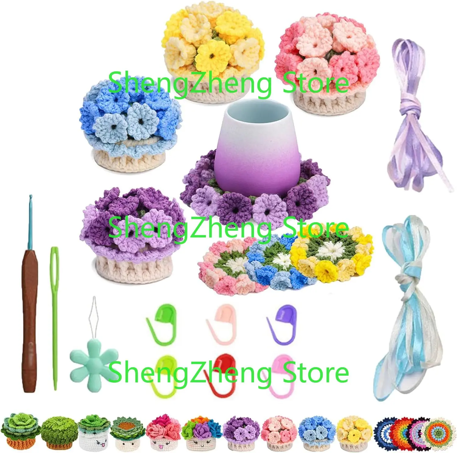 Handmade DIY Coasters 3D Flower Crochet Coaster Flower Knitted Cup Mats Crochet Kit for Beginners Easy To Operate