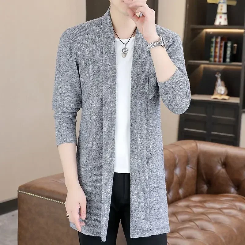 Long Men's Clothing Solid Color Cardigan Plain Knit Sweater Male Red No Hoodie X 100 Pure Cashmere Spring Autumn Sweatshirts A V