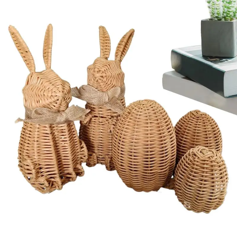 

Rattan Bunny Rabbit 5X Woven Easter Rabbit Eggs Spring Bunnies Decoration Statue For Home Farmhouse Desktop Tabletop Shelf