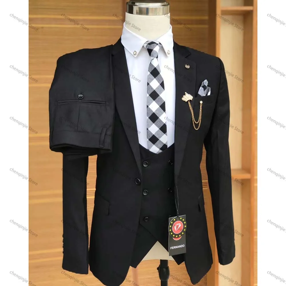 Bespoke Solid Color Men Suits Formal Business Wedding 3 Piece Jacket Pant Vest One Button Notch Lapel High Quality Costume Homme