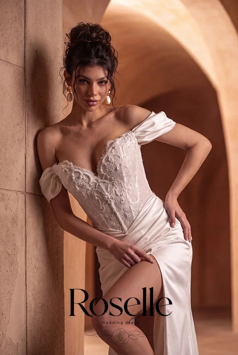 ROSELLE Exquisite Sweetheart Off Shoulder Mermaid Wedding Dress Lace High Side Slit Lace Up 2026 Customized Vestido De Novia