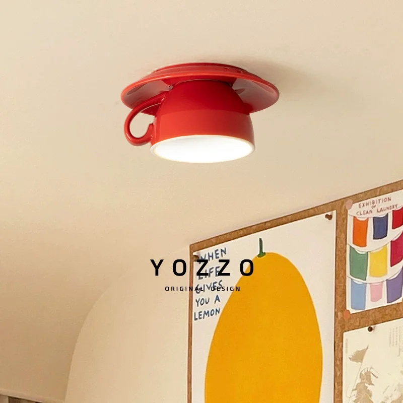 Memphis Retro Creative Coffee Cup Ceramic Ceiling Light, Eye-Caring Recessed Ceiling Lamp for Hallway Corridor Entryway Foyer