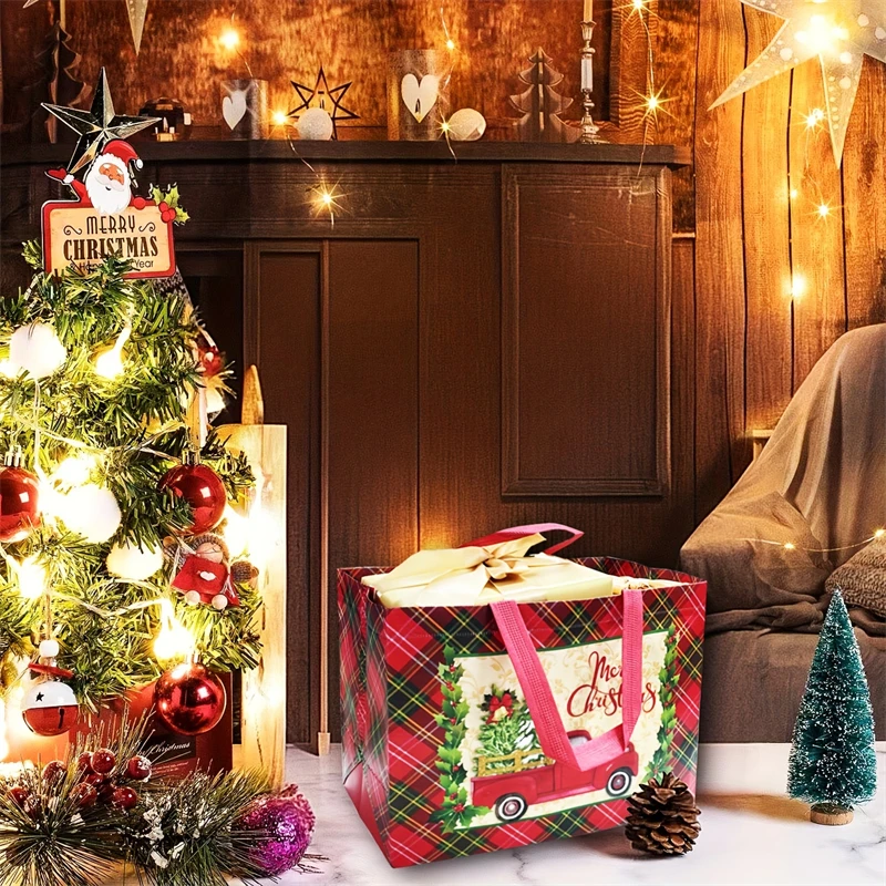 8/12 قطعة عيد الميلاد منقوشة حمل الحقائب قابلة لإعادة الاستخدام الأحمر الأخضر أكياس التسوق البقالة غير المنسوجة هدية حفلة علاج جودي المفضلة