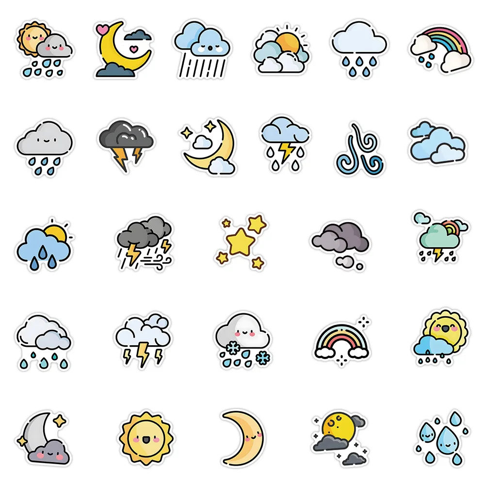 10/30/50PCS Weather Cartoon Stickers Cute Meme Graffiti DIY Decoration Luggage Laptop Guitar Bike Skateboard Sticker Kids Toys