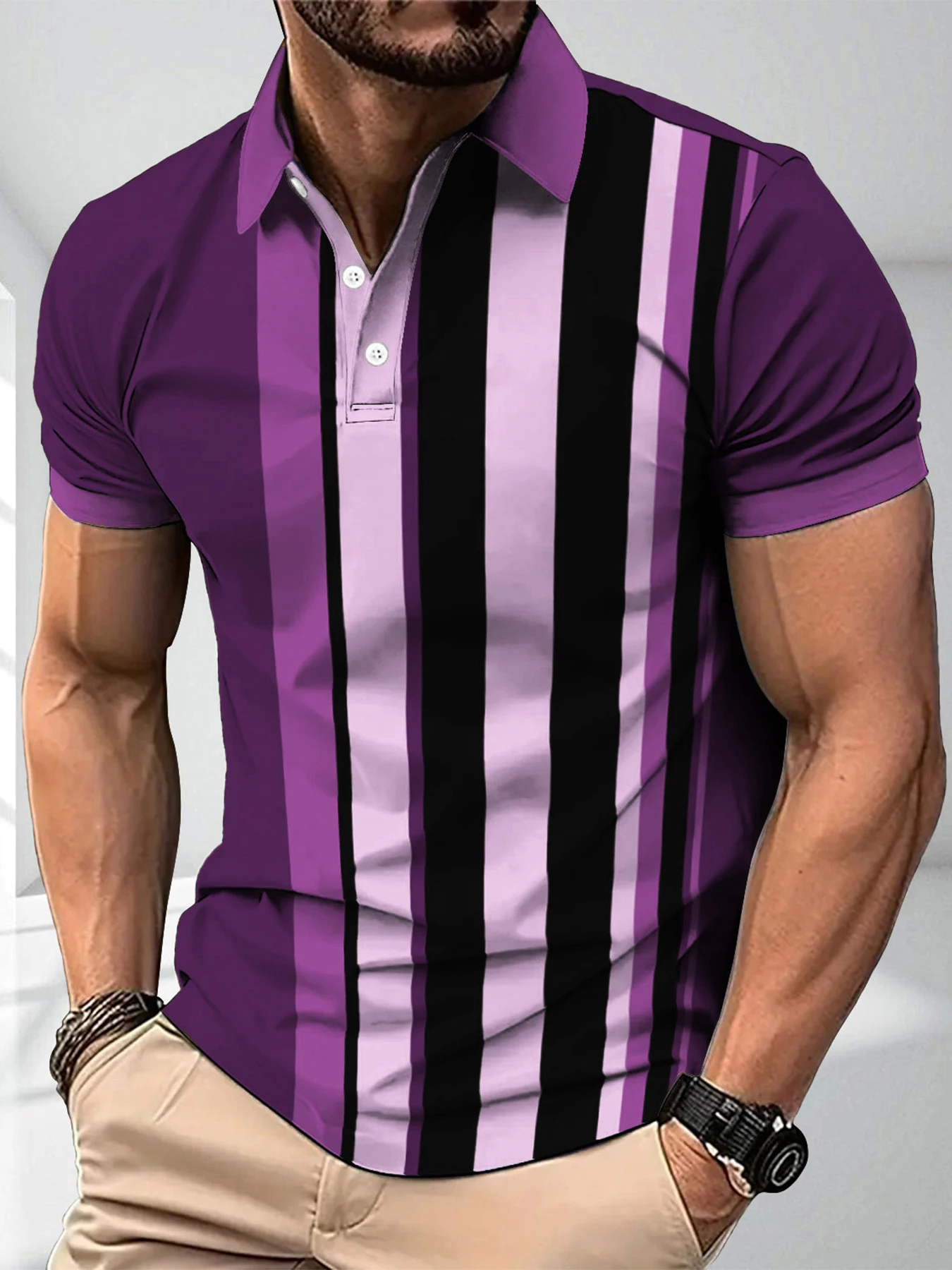 Men's casual striped polo summer fashion short sleeved polo outdoor sports top