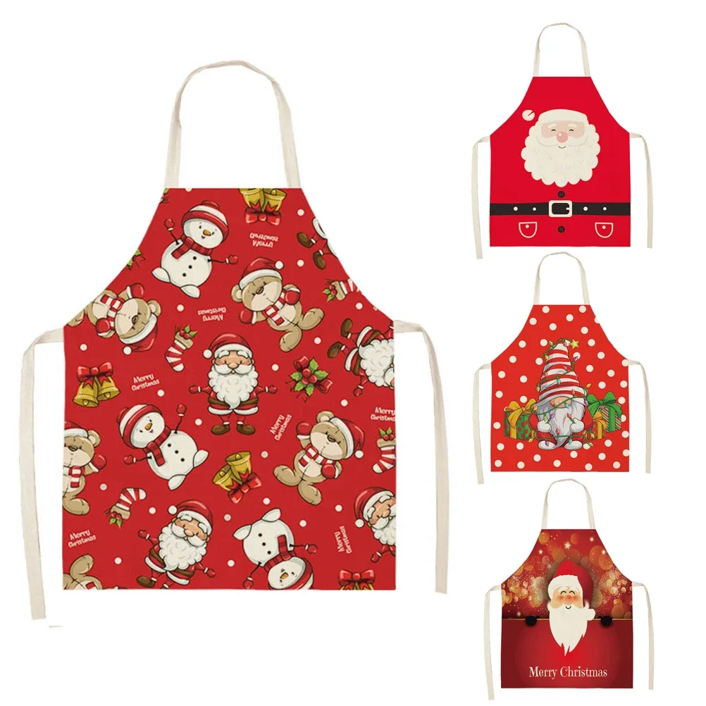 Merry Christmas Kitchen Women Apron Household Cleaning Santa Claus Cotton Linen Pinafore Home Cooking Baking Adult BIb