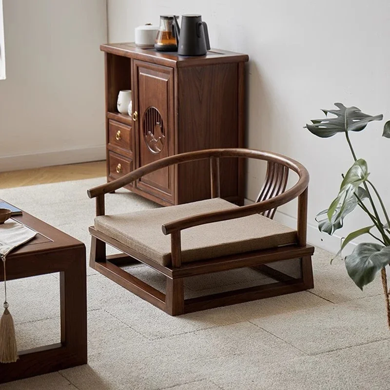 Modern Chinese Tatami Chairs Solid Wood Floor Seat Balcony Legless Meditation Stools for Tea Ceremony Bay Window Backrest Chair