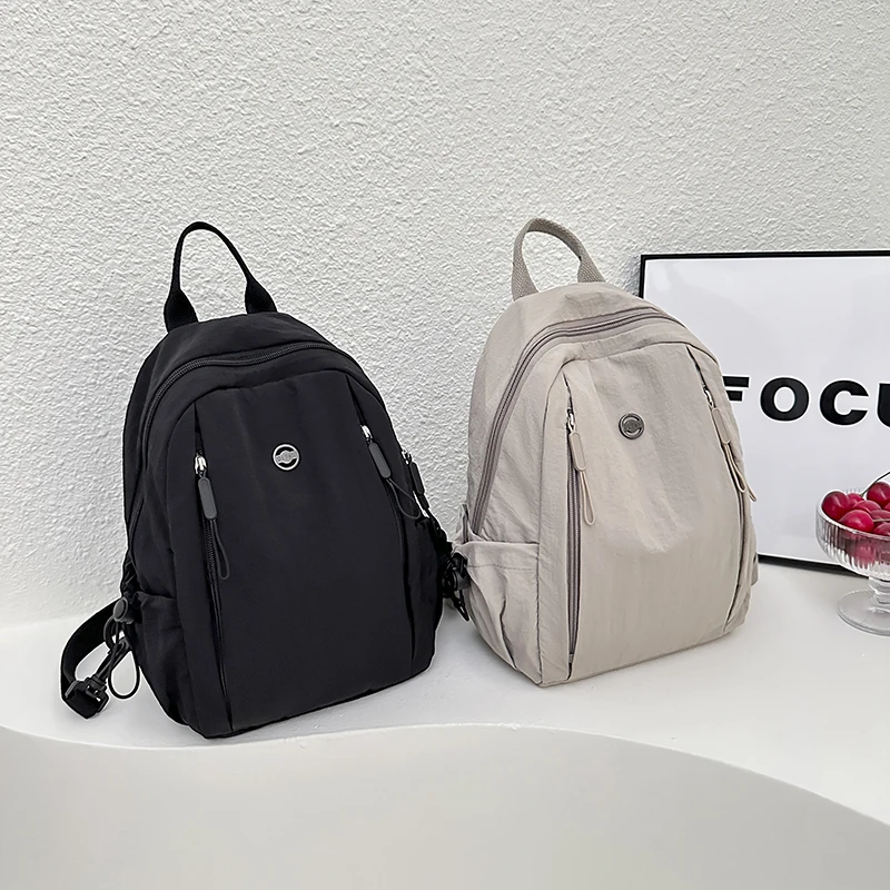Women Schoolbag Waterproof Large Capacity School Backpack Smooth Zipper Solid Color Teens Girl Casual Daypack Bag Student Supply