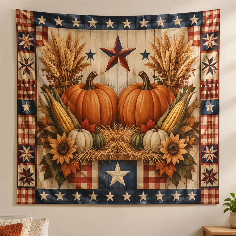 VIKAMA Autumn Harvest Pumpkin Mirror Symmetric Tapestry Wall Hanging, American Wall Decor Tapestries for Living Room Bedroom