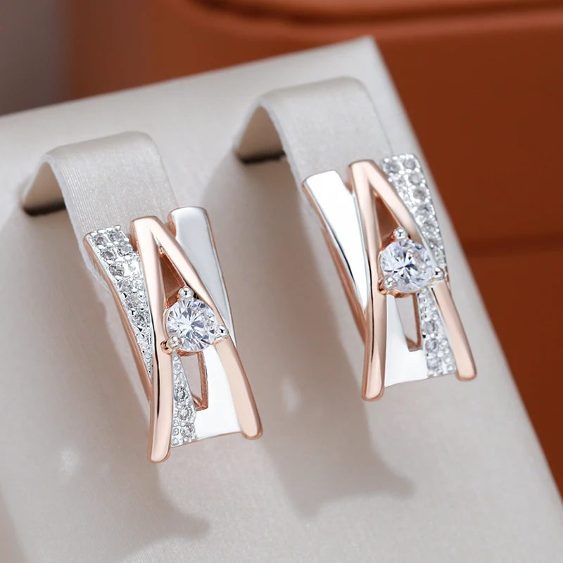 Personality 585 Rose White Gold Color Design A&W Letter English Lock Clip Earrings Luxury Zircon Earrings Fashion Jewelry Gift