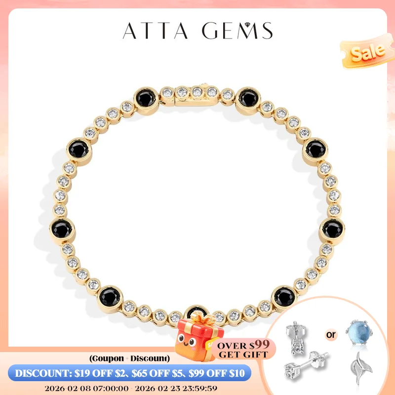 

ATTAGEMS New Black Moissanite Tennis Bracelets for Women Men s925 Sterling Silver Round Bubble Bracelet Anniversary Gift Jewelry