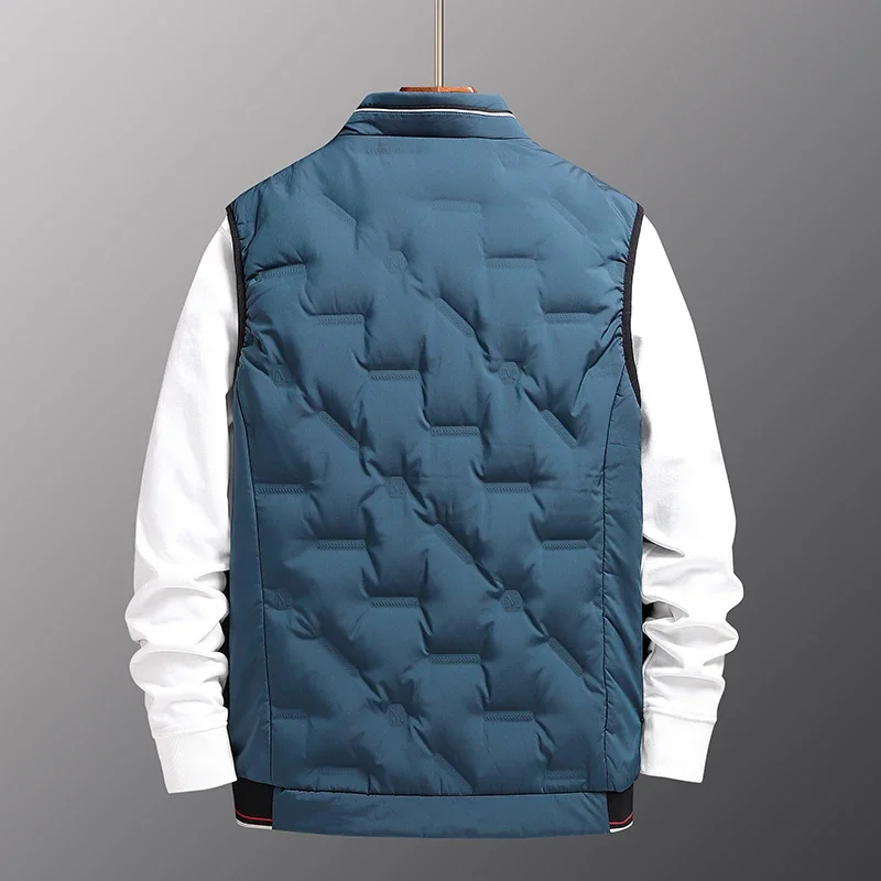 Simple Loose Stand Collar Fashion Outwear Jacket Windproof Causal Thermal Sleeveless Zipper Duck Down Vest Coat Men Warm Clothes