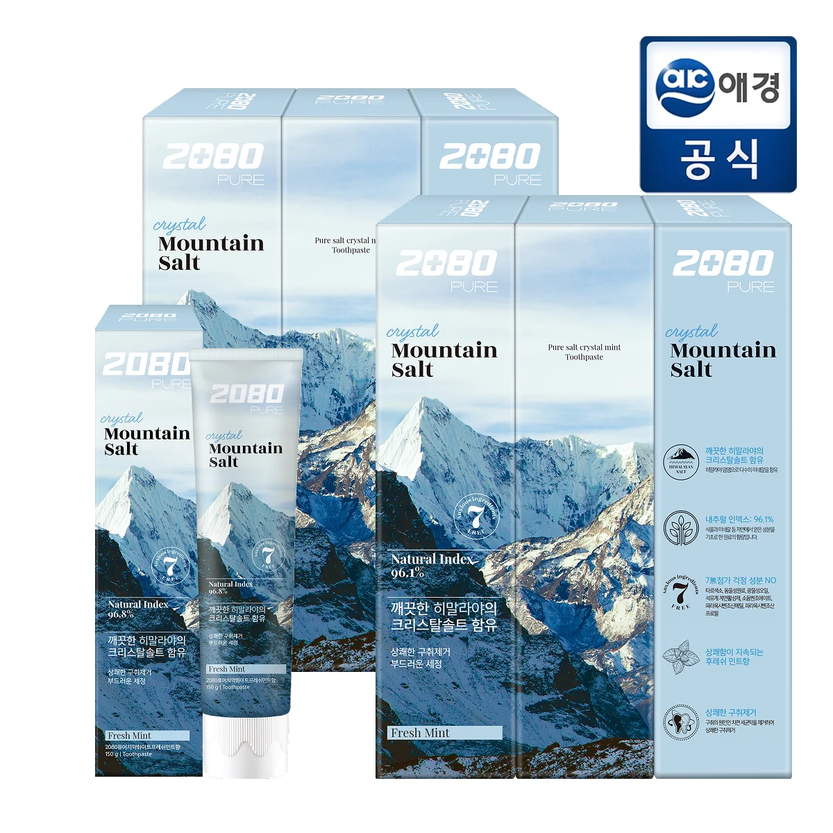 [مزرعة العسل] 2080 معجون أسنان نقي ملح وردي/معجون أسنان ملح كريستالي 150 جرام × 6 قطع