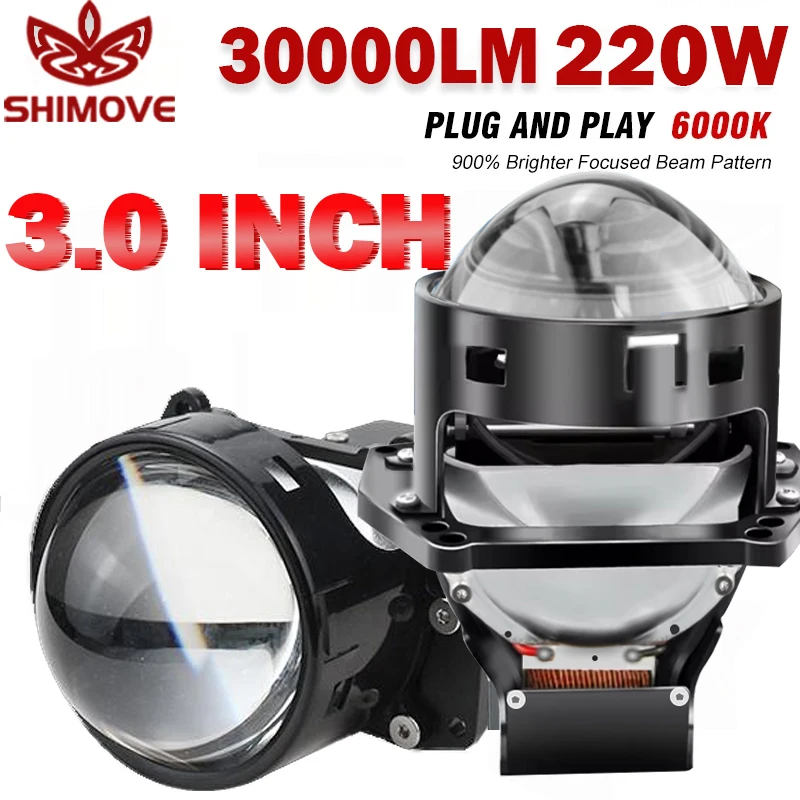 

3.0 inch BI-LED lens headlight projector 220W 30000LM H4 H7 9005 9006 H1 H11 for car motorbike all models With fan cooling