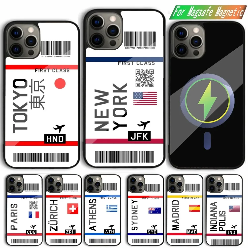 

White Boarding Pass Plane Ticket Phone Case For iPhone 15,14,13,12,11,Plus,Pro,Max Mini Magsafe Magnetic Wireless Charging