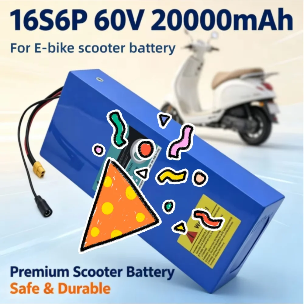 High-Power 2000W 60V 20Ah Lithium Battery 16S6P Configuration with Built-in BMS for Electric Motorcycles Scooters And Batts