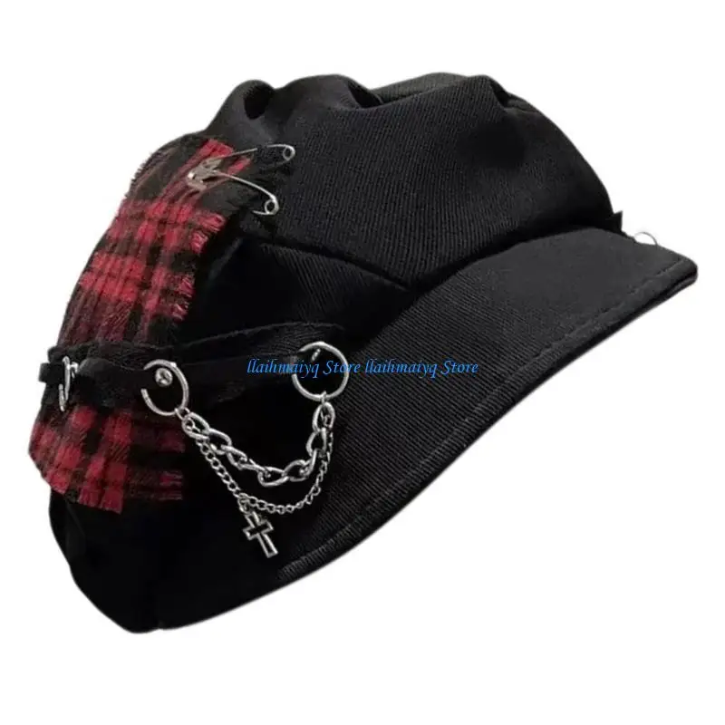 

573B Novelty Painter Hat Cabbie Hat Fashion Hat Winter Warm Tartan Metal Chain